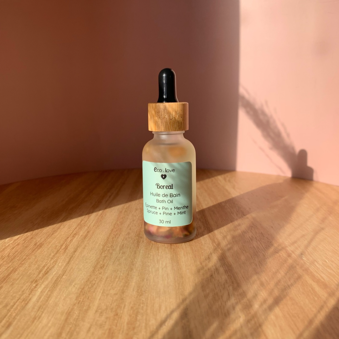 Huile de Bain BOREAL 〰️ Épinette Noire + Cèdre + Pin + Citron + Menthe Poivrée