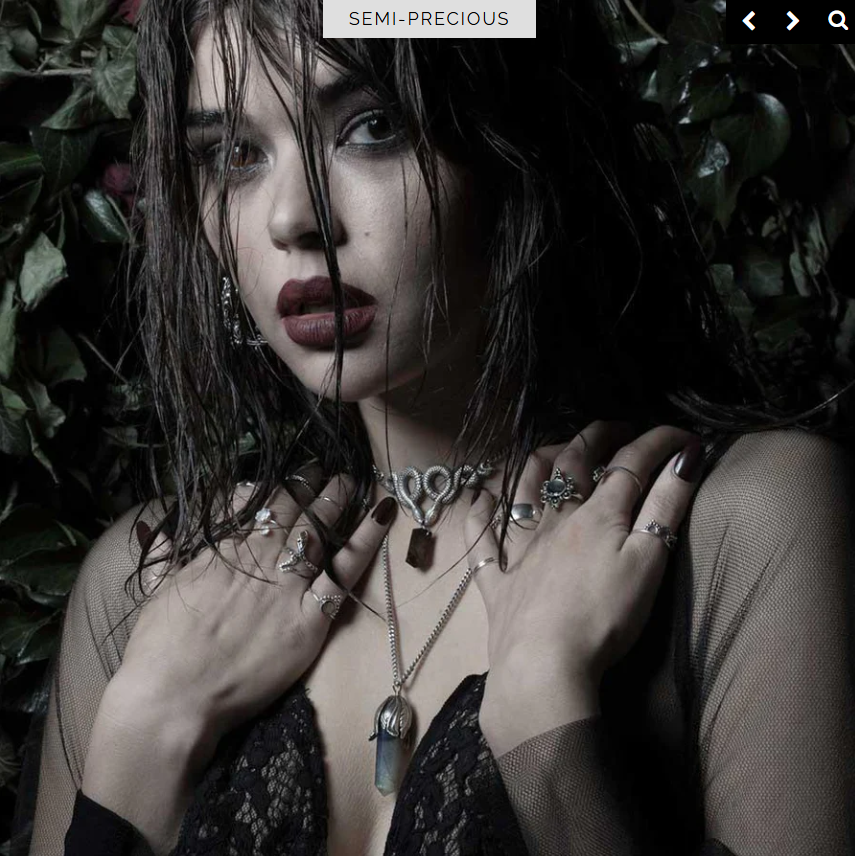 BIJOU COLLIER REGAL ROSE ARGENT 24 POUCES PIERRE AGATE NOIRE - Bijoux d'occasion