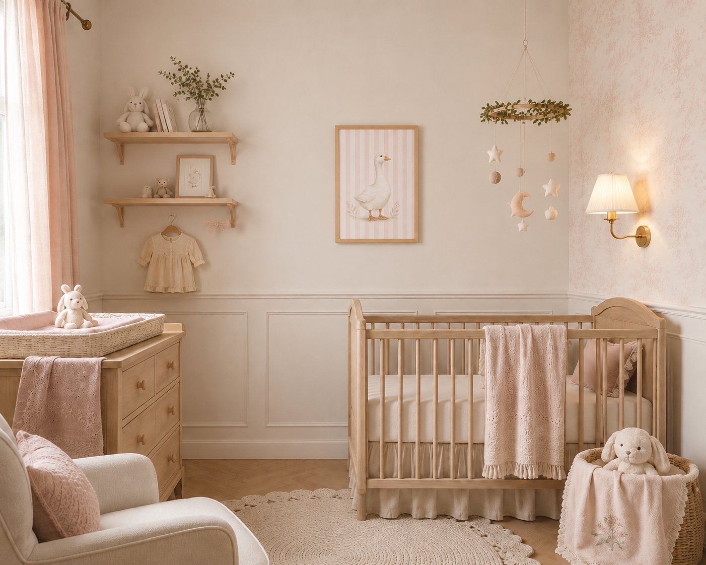Oie blanche - fond rose - Toile rigide