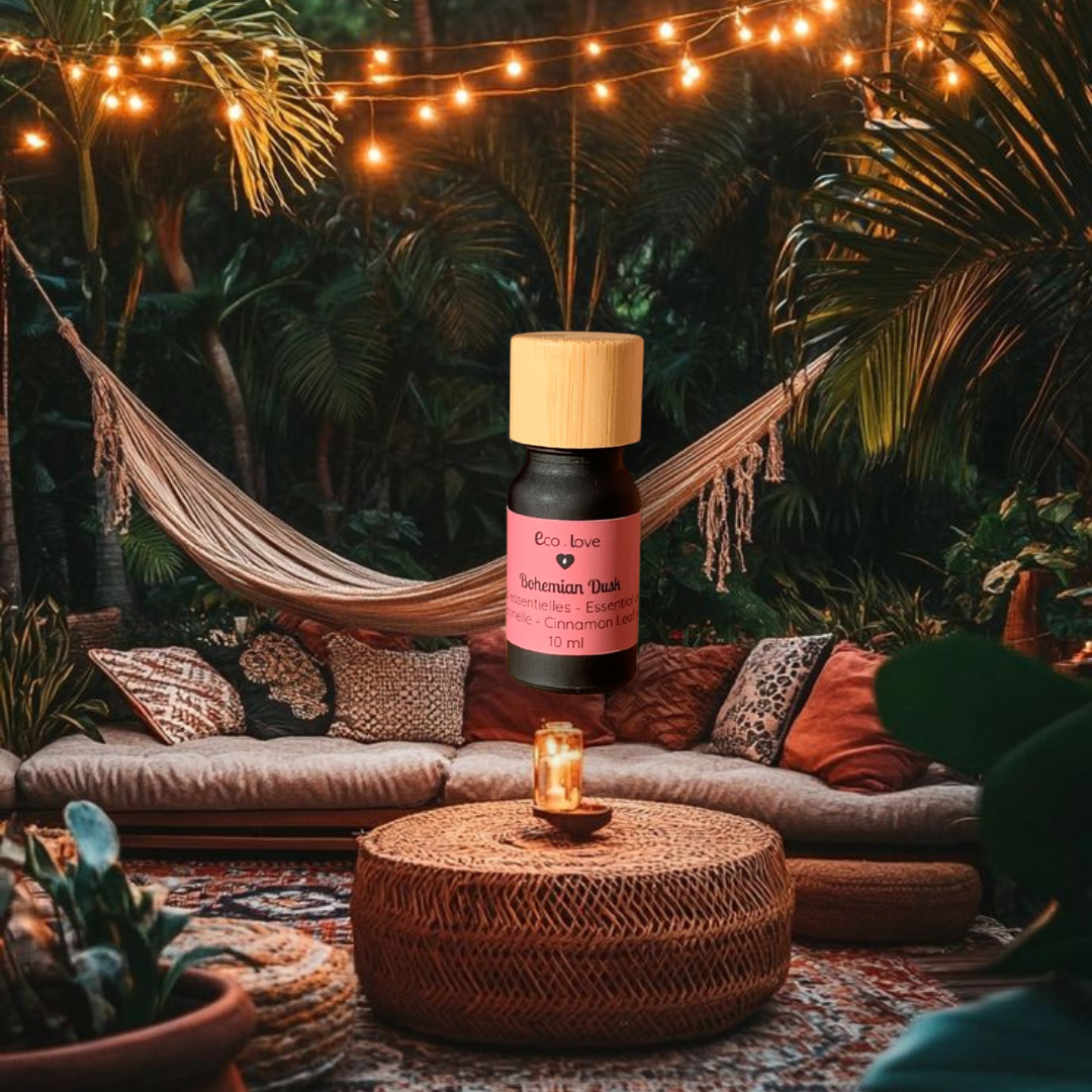 Huile Essentielle BOHEMIAN DUSK 〰️ Feuille de Cannelle + Pamplemousse Blanc + Orange + Verveine des Indes + Lavande + Poivre noir + Géranium + Menthe Poivrée