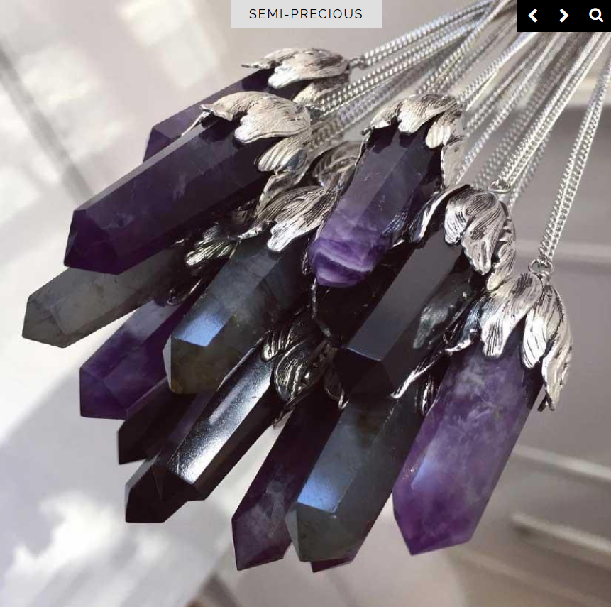 BIJOU COLLIER REGAL ROSE ARGENT 24 POUCES PIERRE AGATE NOIRE - Bijoux d'occasion