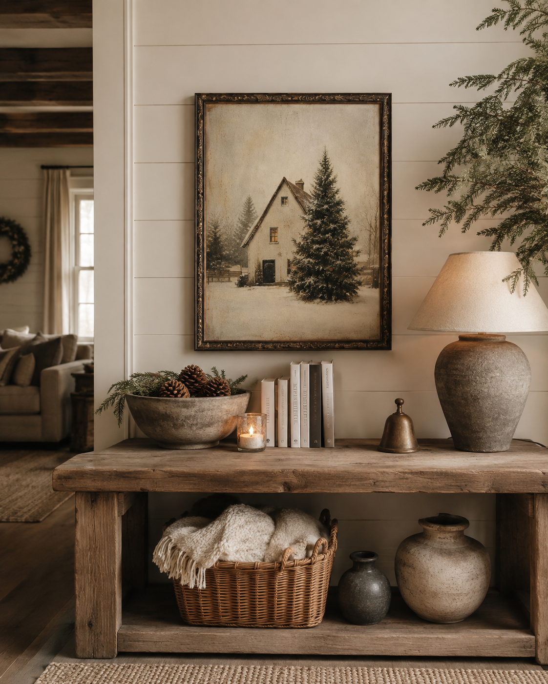 Hiver Festif - Toile style Vintage encadrée