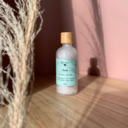 Sel de Bain BOREAL 100g 〰️ Sel d'Epsom - Épinette Noire + Cèdre + Pin + Citron + Menthe Poivrée