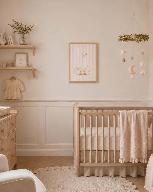 Oie blanche - fond rose - Toile rigide