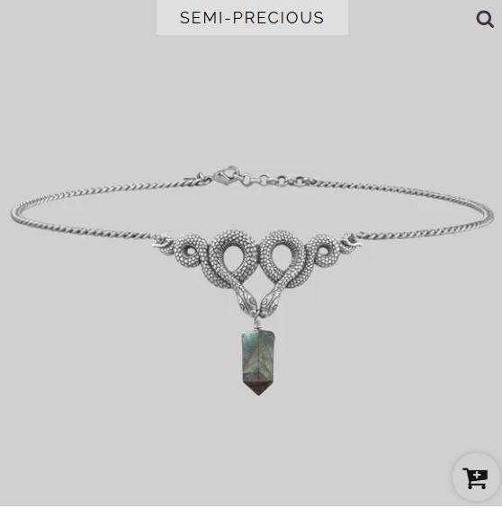 Collier Choker - UN LEURRE SOMBRE. Collier de pierres précieuses Serpent & Labradorite - Bijoux d'occasion