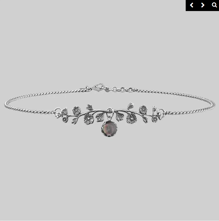 DARK BLOOM. Collier Choker en nacre noir - Argent Regalrose - Bijoux d'occasion