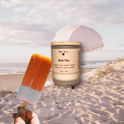 BEACH VIBES  —  Bougie de soya  —  Orange + Lime + Baie de Genévrier + Vanille + Baume de Copahu