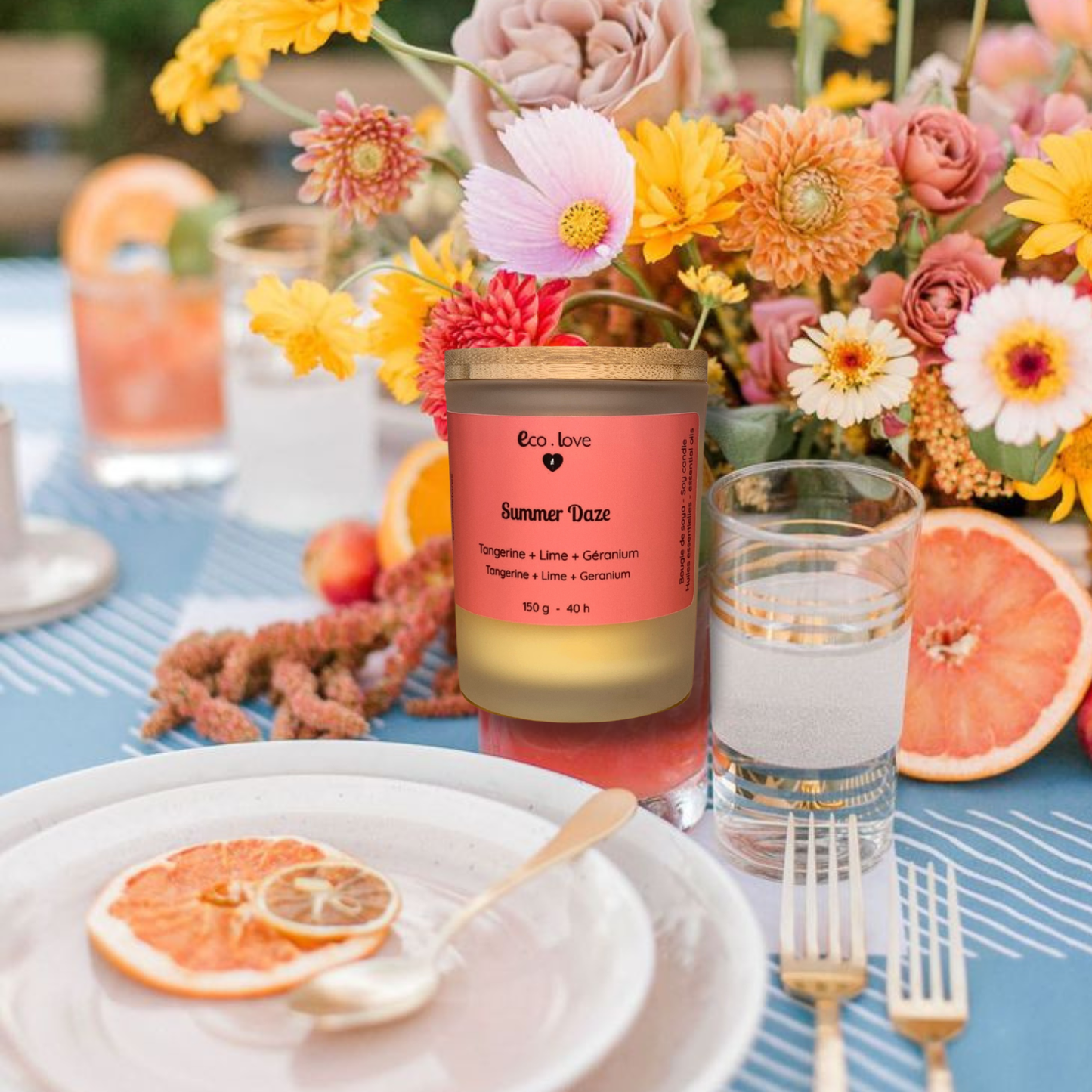 SUMMER DAZE   —  Bougie de soya  —  Tangerine + Lime + Géranium + Pamplemousse Rose