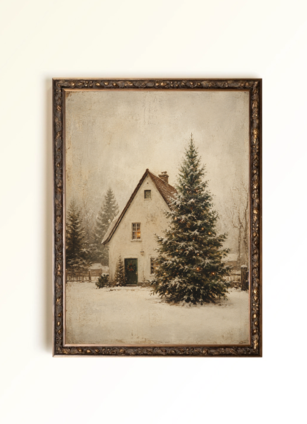 Hiver Festif - Toile style Vintage encadrée