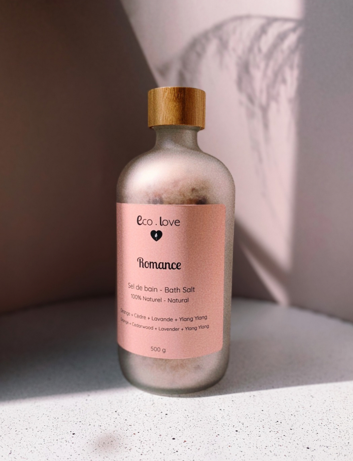 Sel de Bain ROMANCE 500g - Sel de l'Himalaya - Orange + Cèdre + Lavande + Ylang Ylang